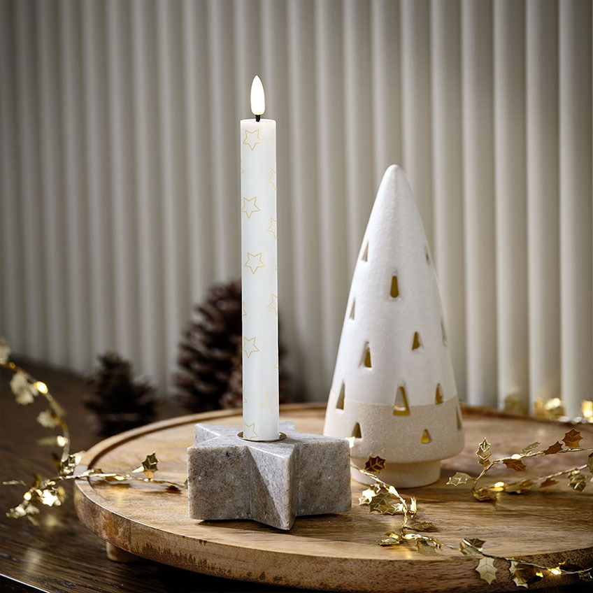 Portavelas de mármol en forma de estrella, vela navideña LED con estrellas y árbol de Navidad iluminado con LED