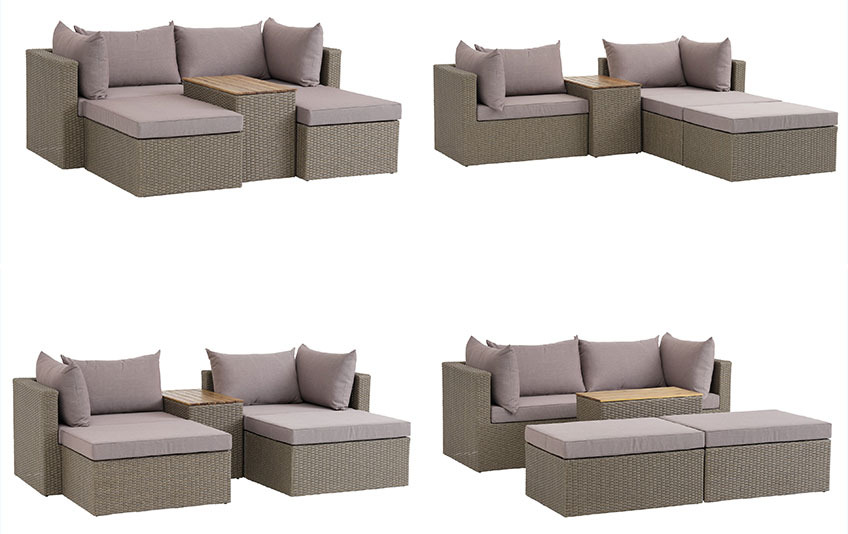 Ideas para combinar módulos de sofá en una terraza pequeña