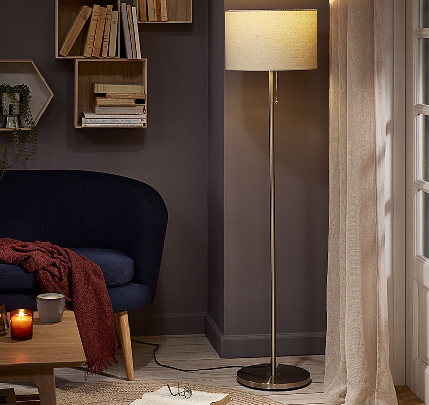 Beige and chrome floor lamp