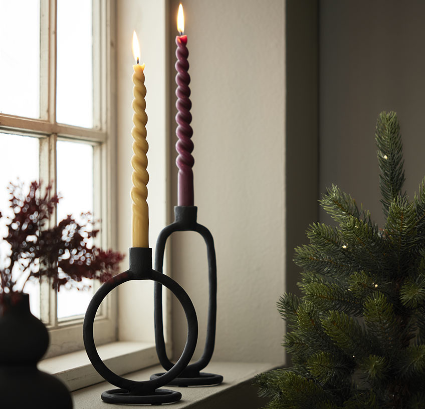 ADVENT candles in ELDARIT candlesticks Windowsill with twisted candles in black candlesticks