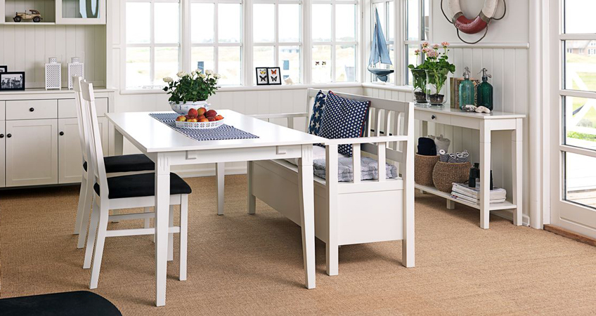Space saving table and chairs with dining benches at JYSK